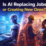 Side-by-side graphic showing job roles declining and emerging due to AI automation in 2026, workforce transformation data