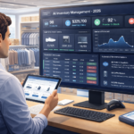 Retail store manager reviewing an AI inventory management dashboard showing real-time stock levels, demand forecasts, and automated replenishment recommendations — AI use case in retail 2026
