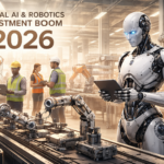 Humanoid robot working in an industrial facility alongside human workers — representing the physical AI and robotics startup investment trend in 2026