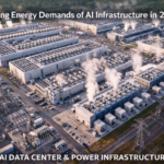 Aerial view of a large AI data center complex with cooling infrastructure and power substations visible — representing the growing energy demand of AI infrastructure in 2026