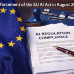 EU flag alongside legal documents representing AI regulation compliance requirements — representing the enforcement of the EU AI Act in August 2026