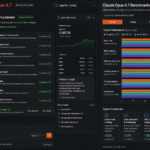 Claude Opus 4.7 interface showing agentic coding task being completed autonomously alongside benchmark comparison chart — AI tools review May 2026