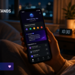 Person using an AI mental health app on their phone late at night with calming interface visible — representing AI use cases in mental health and wellbeing support in 2026